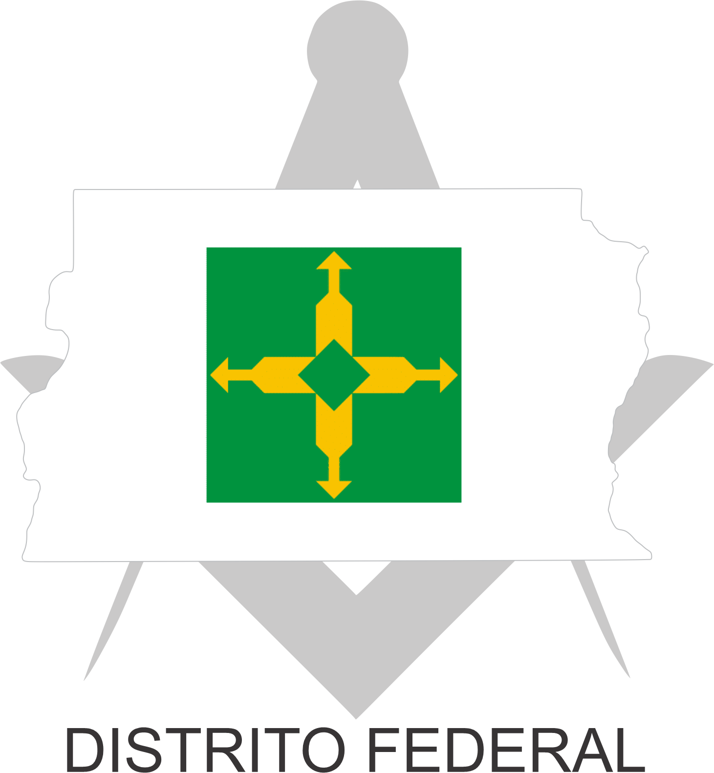 Bandeira do Distrito Fedral sobre um esquadro e compasso