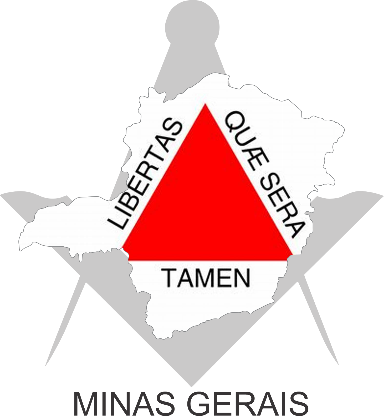 Bandeira do Estado de Minas Gerais sobre um esquadro e compasso