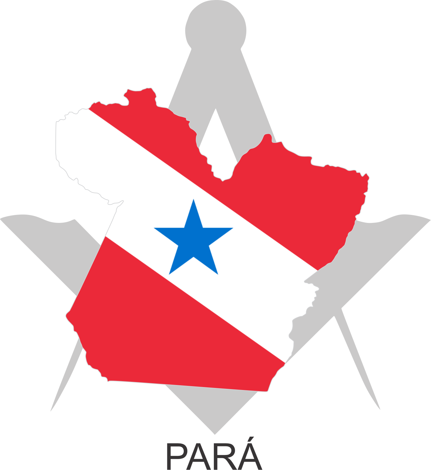 Bandeira do Estado do Pará sobre um esquadro e compasso