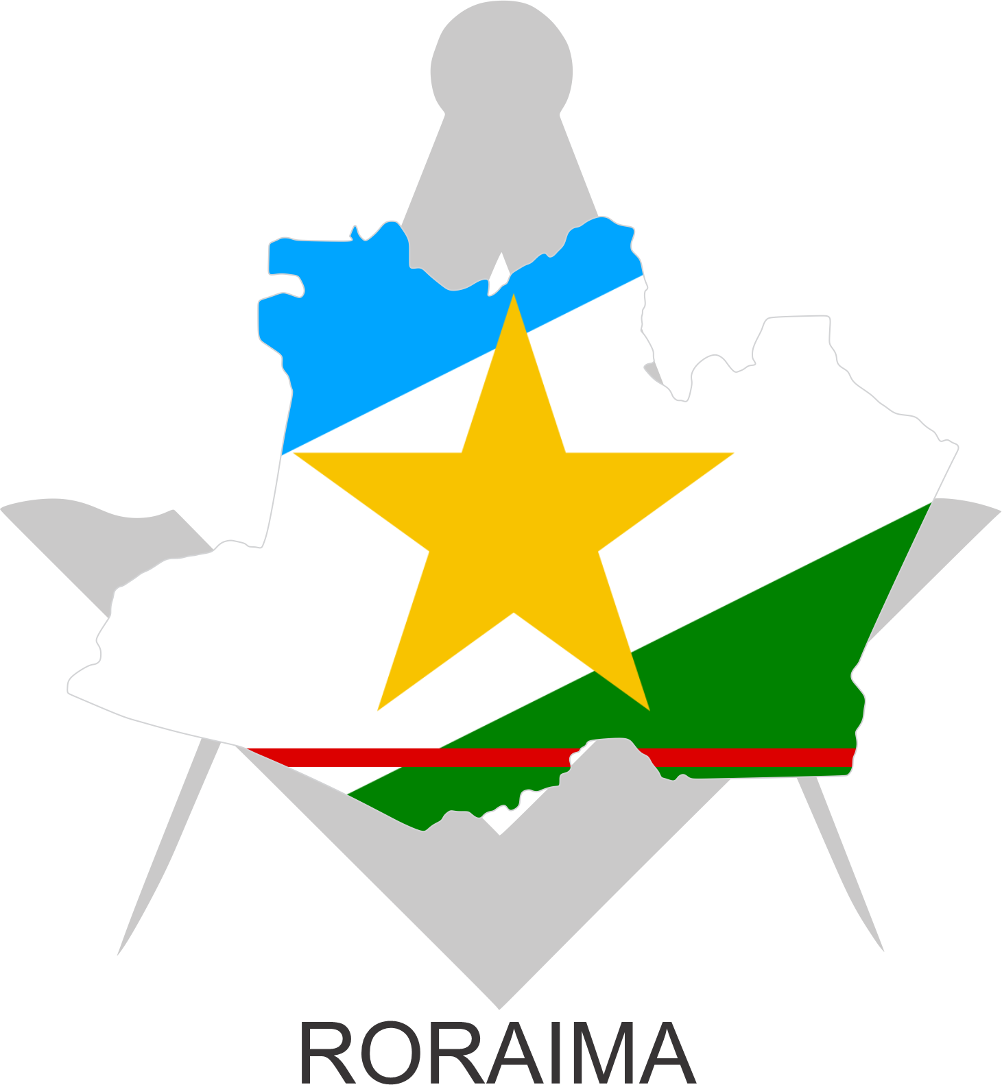 Bandeira do Estado de Roraima sobre um esquadro e compasso