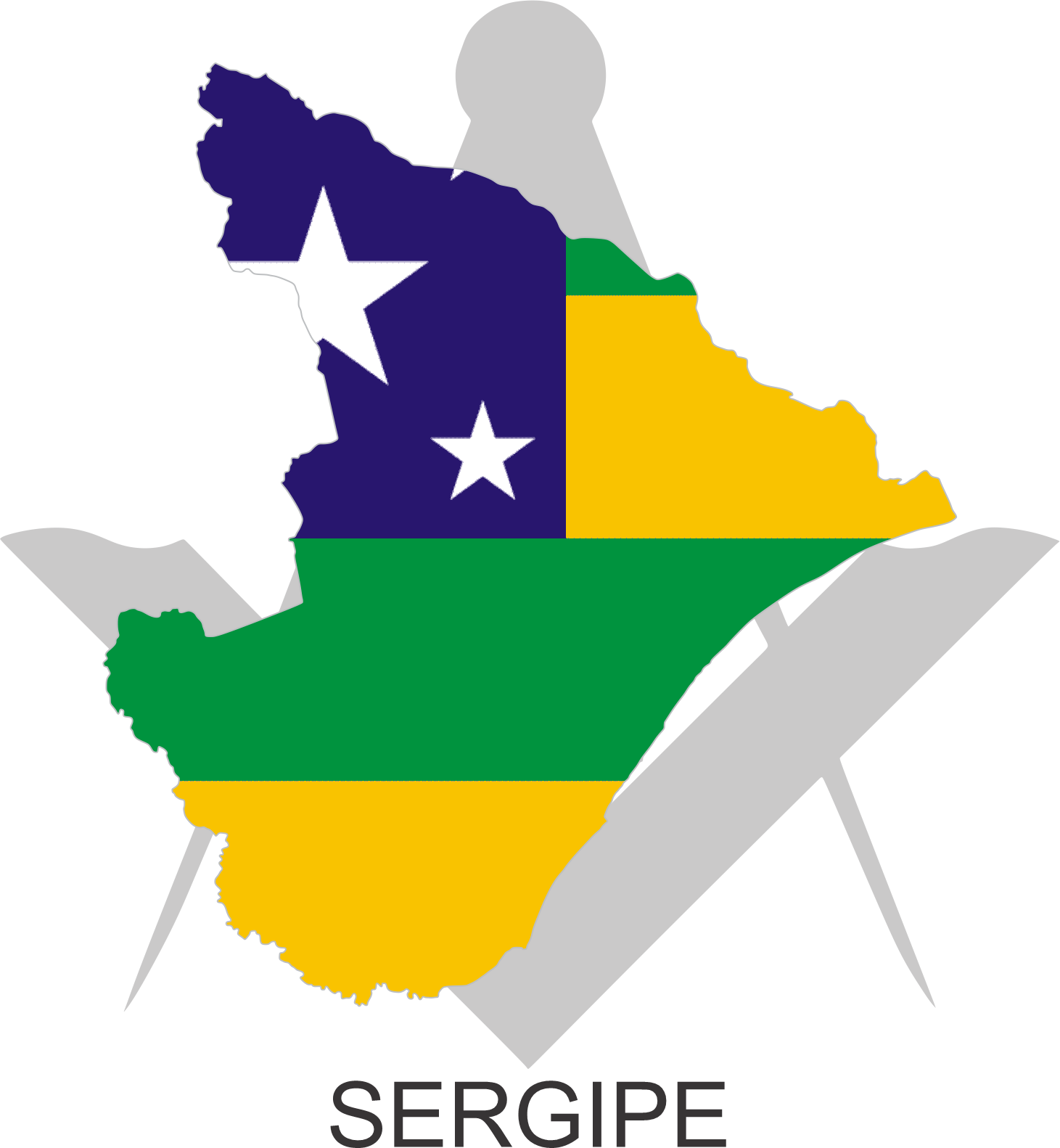 Bandeira do Estado do Sergipe sobre um esquadro e compasso
