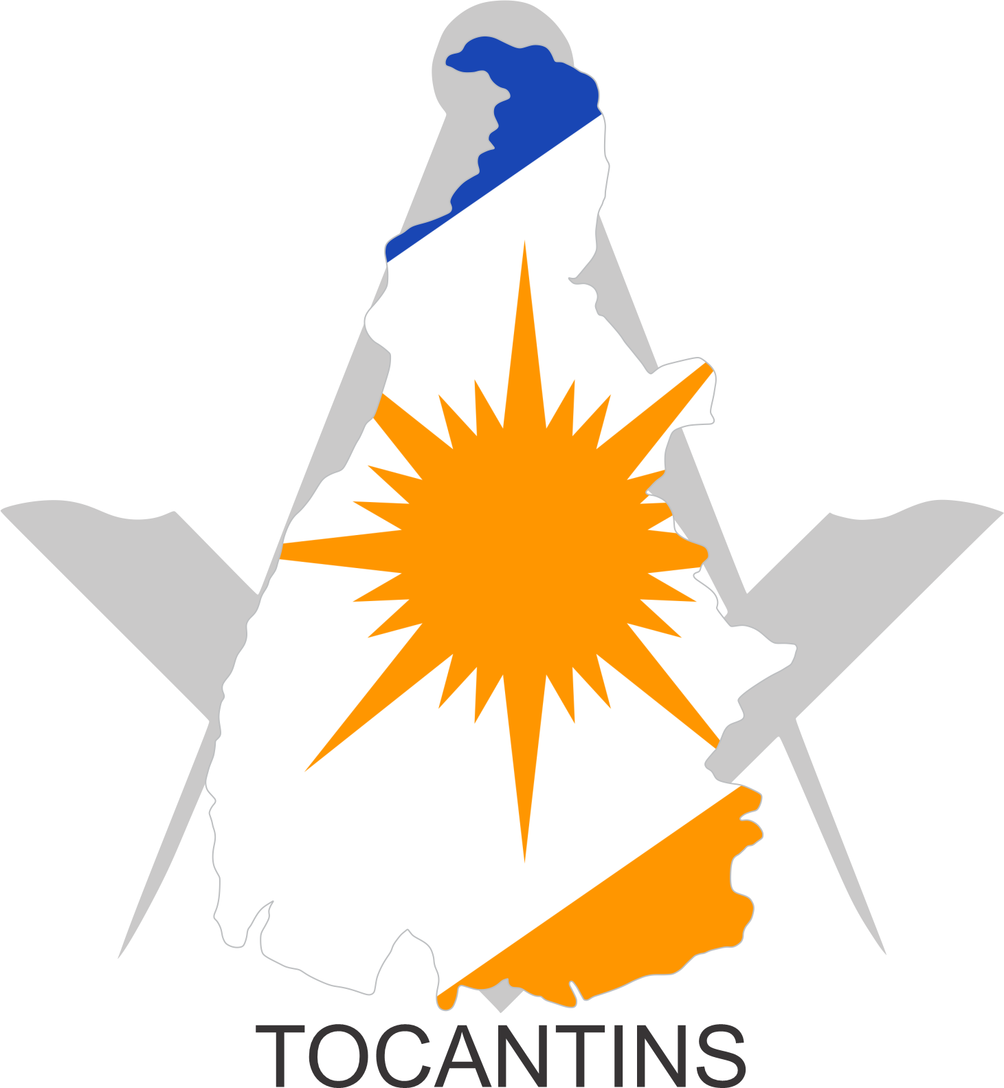 Bandeira do Estado do Tocantins sobre um esquadro e compasso